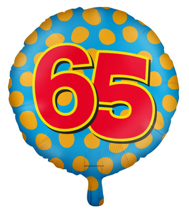 Runder Folienballon Bunt - Zahl 65
