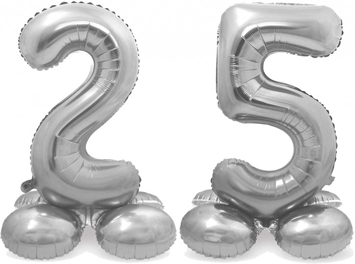 Stehende Folienballons in Silber - Zahl 25