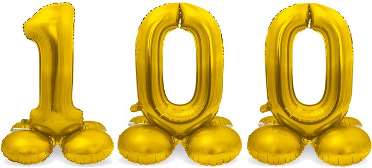 Stehende Folienballons in Gold - Zahl 100
