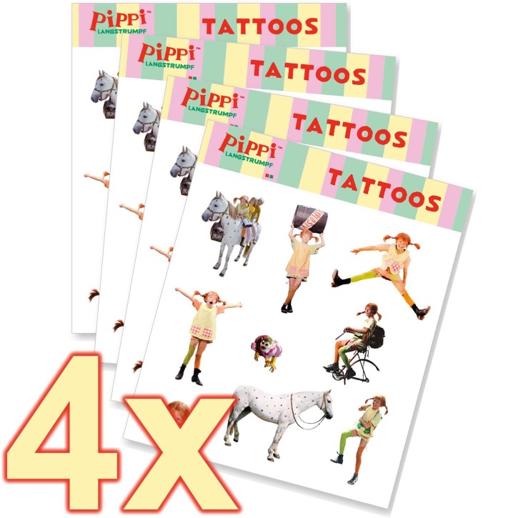 4x Tattoo-Bogen Pippi Langstrumpf