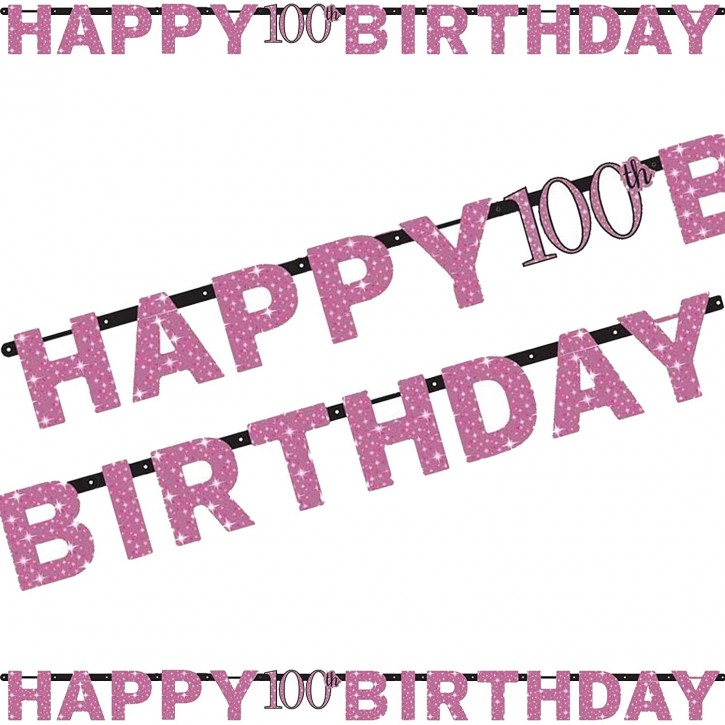 "Happy Birthday"-Banner 100. Geburtstag - Sparkling Pink