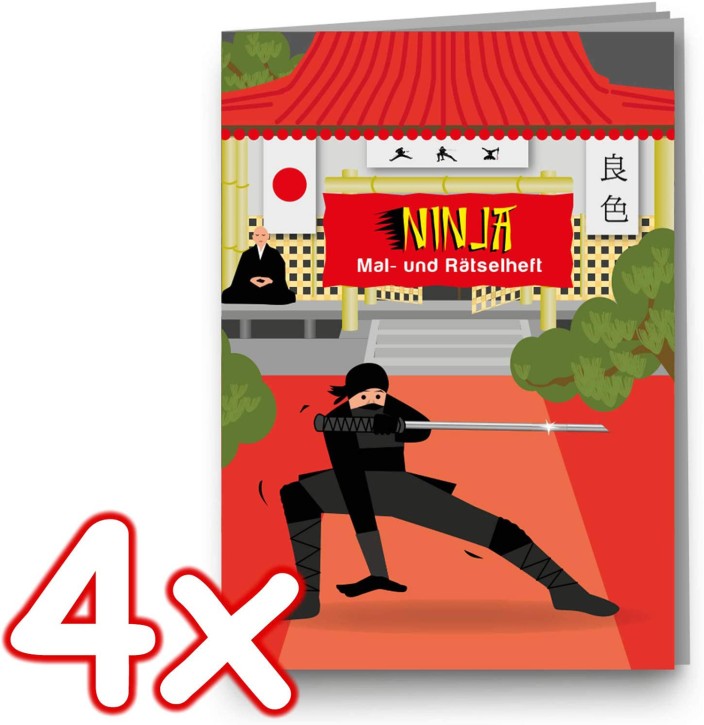 4x Mal- und Rätselheft "Ninja"