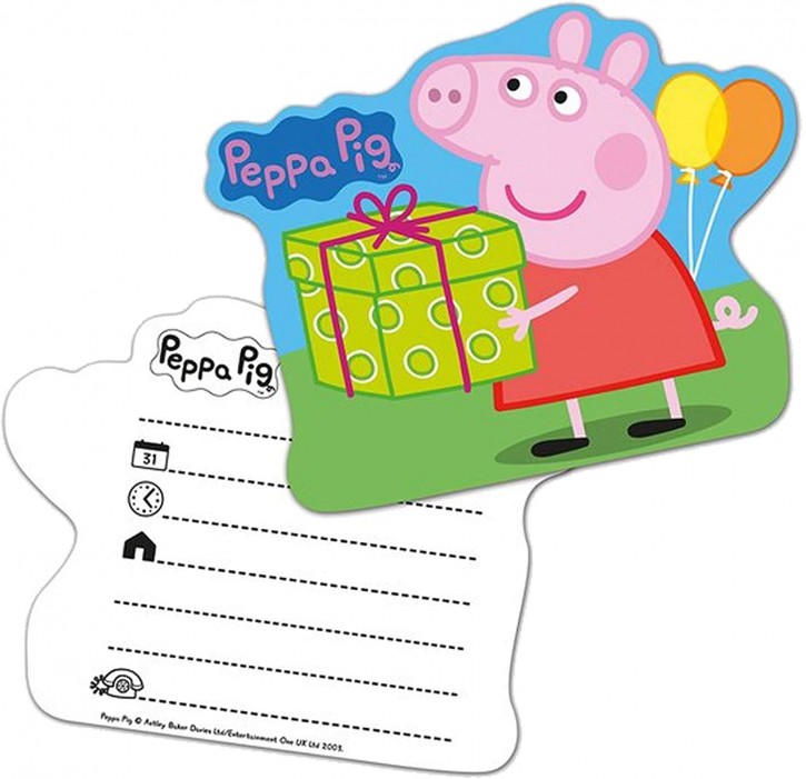 6 Einladungen Peppa Pig