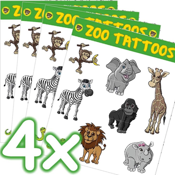 4 Bögen Zoo & Zootiere Tattoos