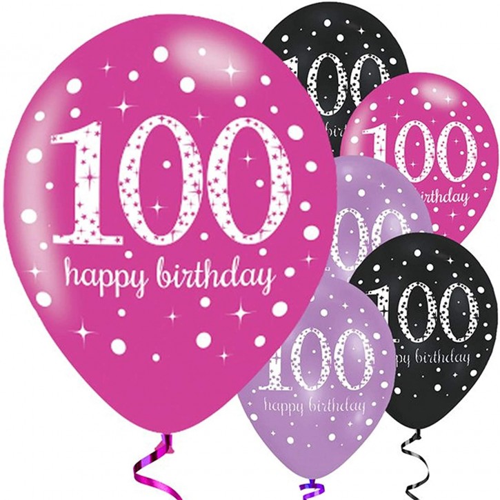 6 Luftballons 100. Geburtstag - Sparkling Pink