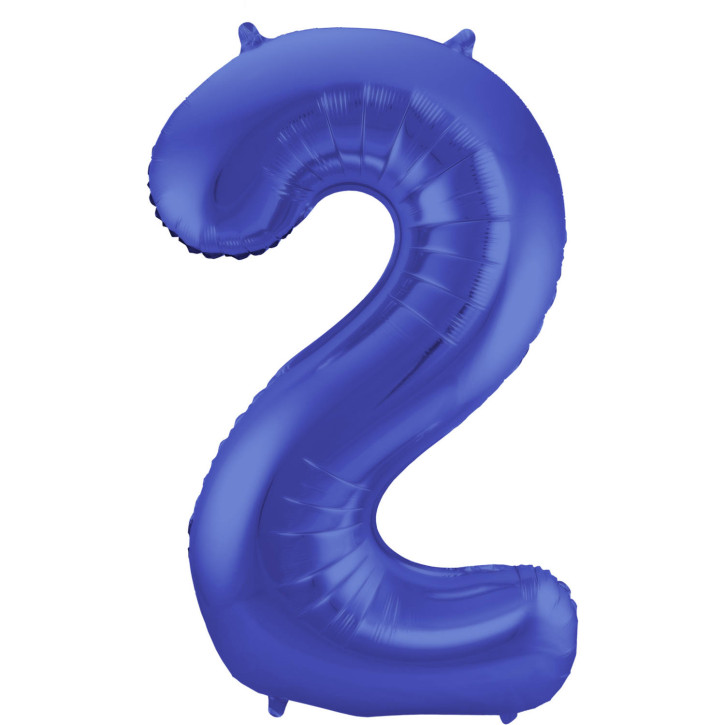 Folienballon Zahl 2 - in Matt-Blau-Metallic