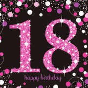 16 Servietten mit der Zahl 18 - Sparkling Pink