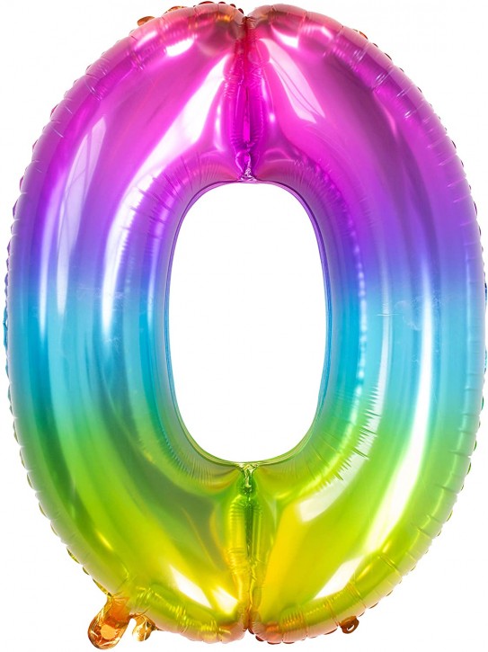 Regenbogen-Folienballon Zahl 0