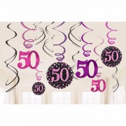 12 Deko-Wirbel 50. Geburtstag - Sparkling Pink