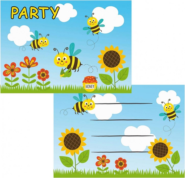 8 Einladungskarten Süße Bienen
