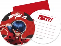 6 Einladungen + Umschläge Miraculous Ladybug