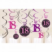 12 Deko-Wirbel 18. Geburtstag - Sparkling Pink