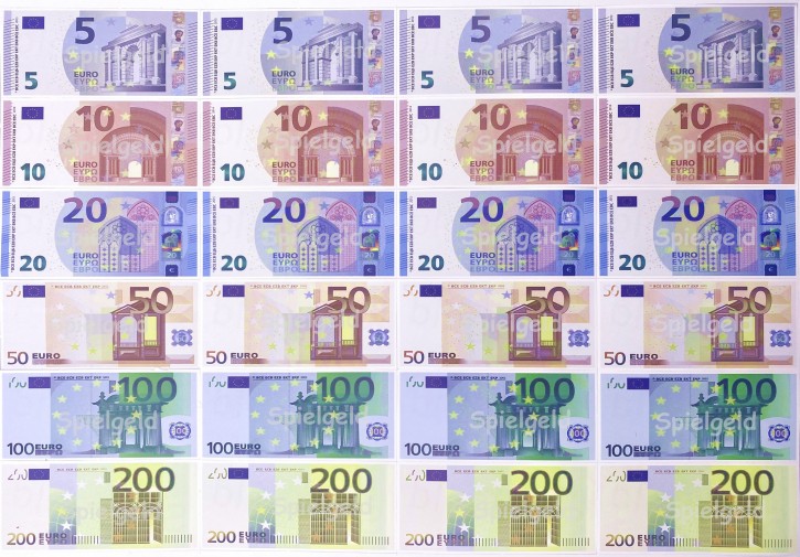 Spielgeld - 120 bunt gemischte Euro-Scheine