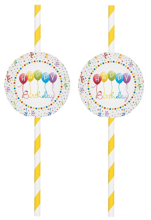 4 Trinkhalme Happy Birthday Streamers