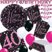 58-teiliges Party-Set: 40. Geburtstag - Sparkling Pink