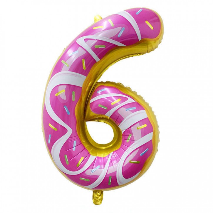 Folienballon Zahl 6 - in Donut Optik
