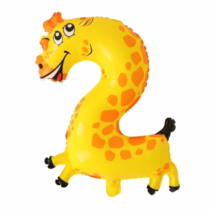 Folienballon Zahl 2 - Giraffe Größe L