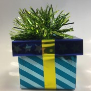 Ballongewicht Geschenk - grünes Geschenkband, blauer Deckel