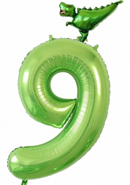 Folienballon Zahl 9 - T-Rex (100-140cm)