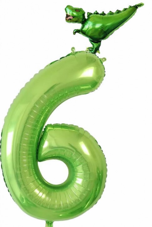 Folienballon Zahl 6 - T-Rex (100-140cm)