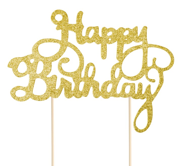 Cake Topper Happy Birthday - Gold Glitter