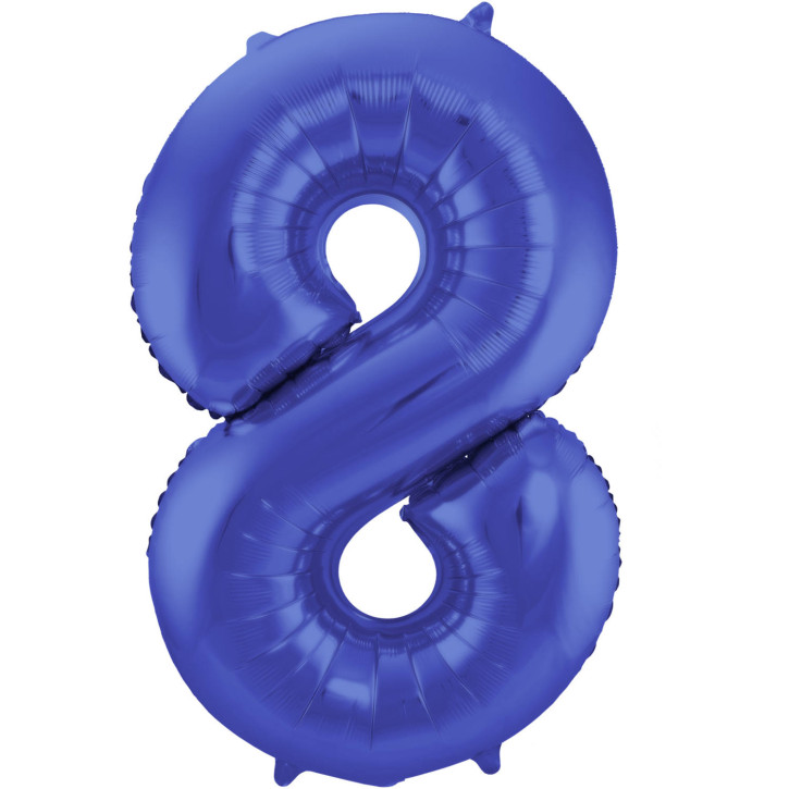 Folienballon Zahl 8 - in Matt-Blau-Metallic