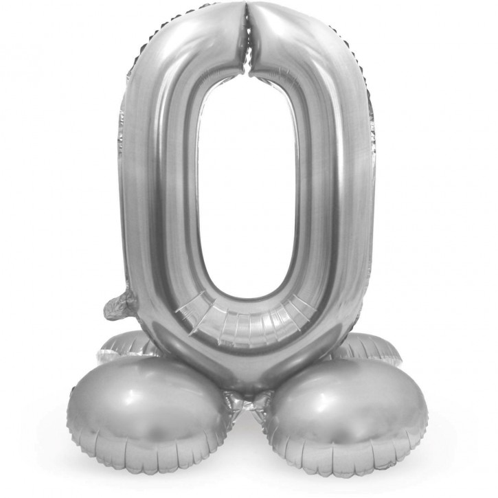 Stehender Folienballon in Silber - Zahl 0