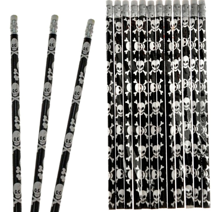 12 Totenkopf Bleistifte mit Radiergummi