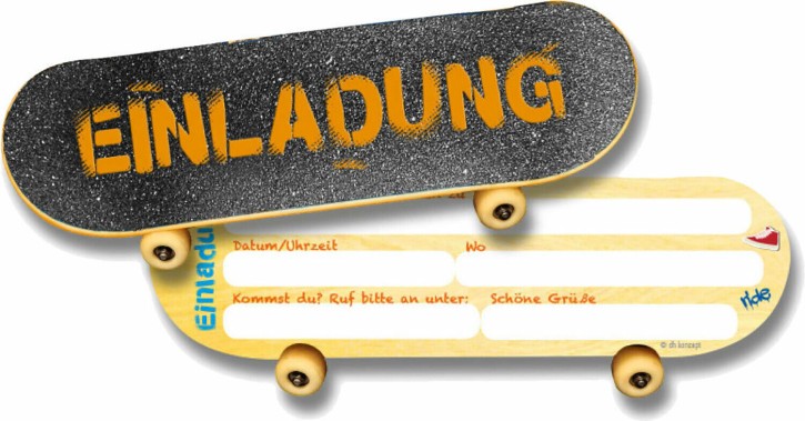 6 Einladungskarten Skateboard