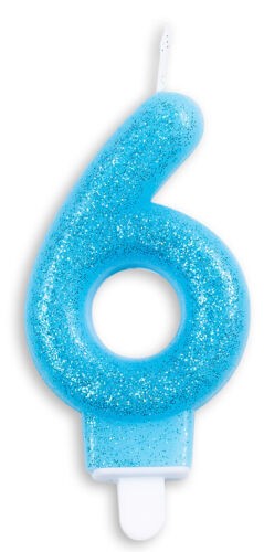 Zahlenkerze #6 - in Glitzer Blau