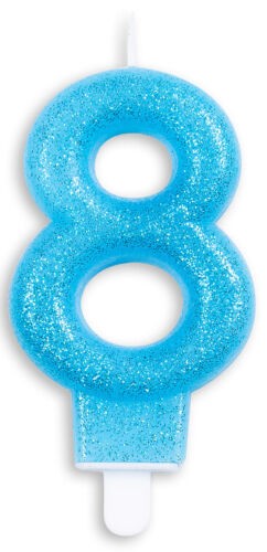 Zahlenkerze #8 - in Glitzer Blau