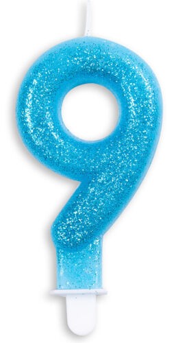 Zahlenkerze #9 - in Glitzer Blau