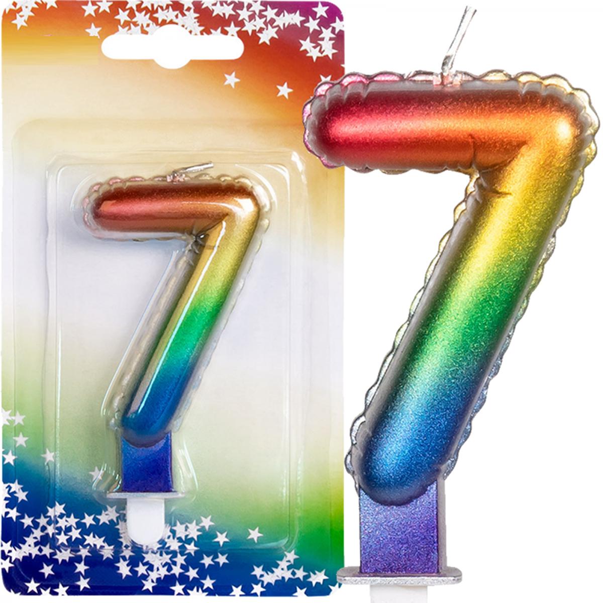 Zahlenkerze #7 - Regenbogen