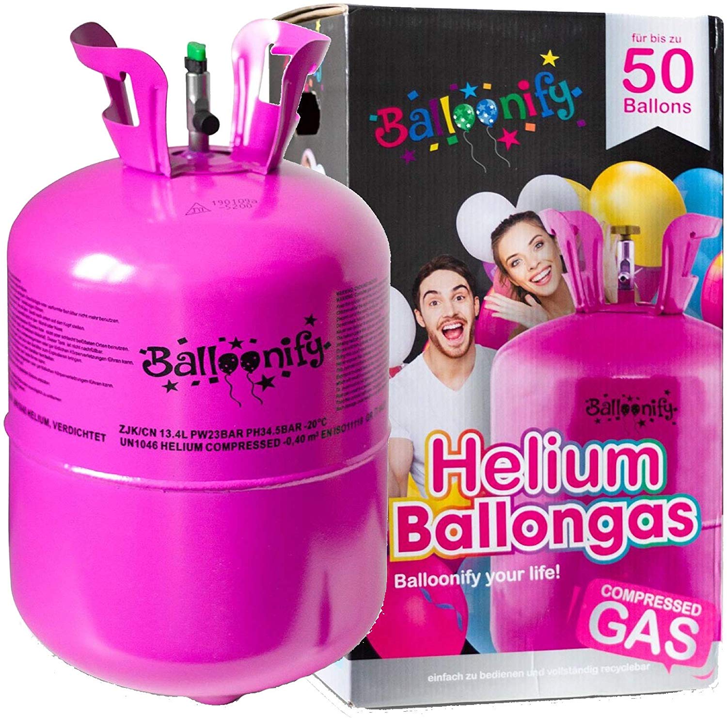 Helium Ballongas Einweg für ca.50 Luftballons Folienballons 24061-G 