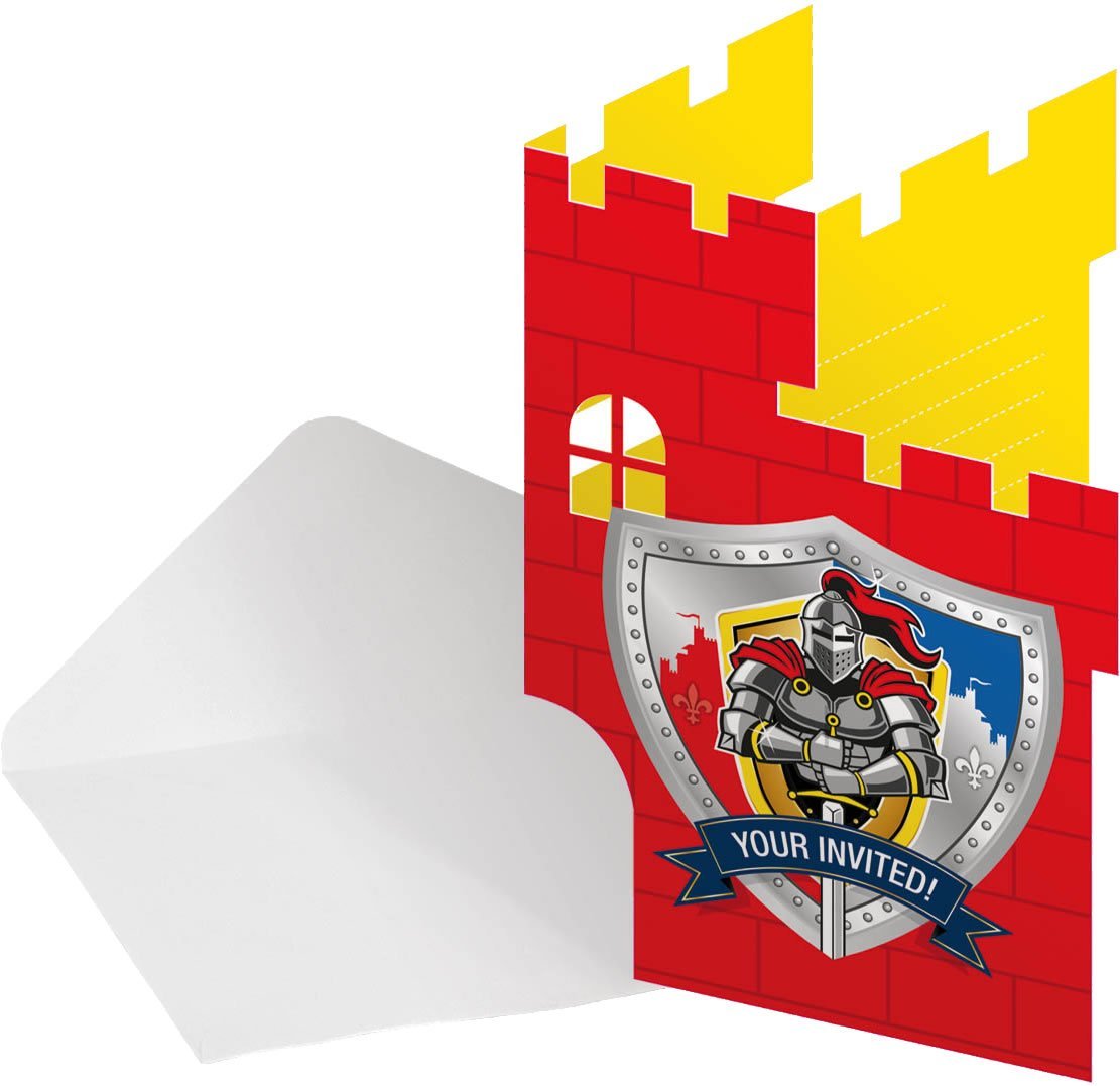Kindergeburtstag Ritter Einladungen 8 Stück mit Umschlag rot/blau mit Druck 