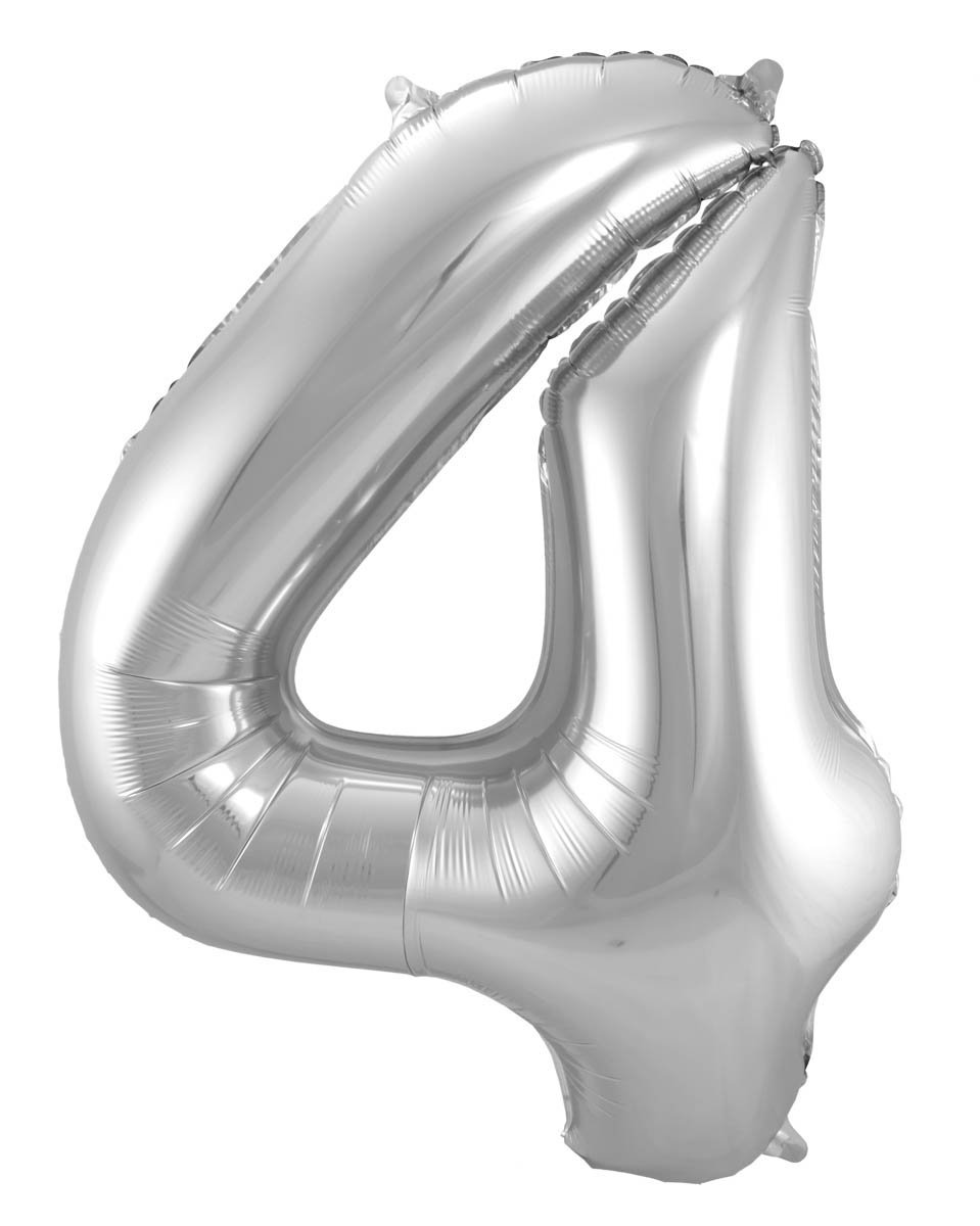 Folienballon Zahl 4 - in Silber