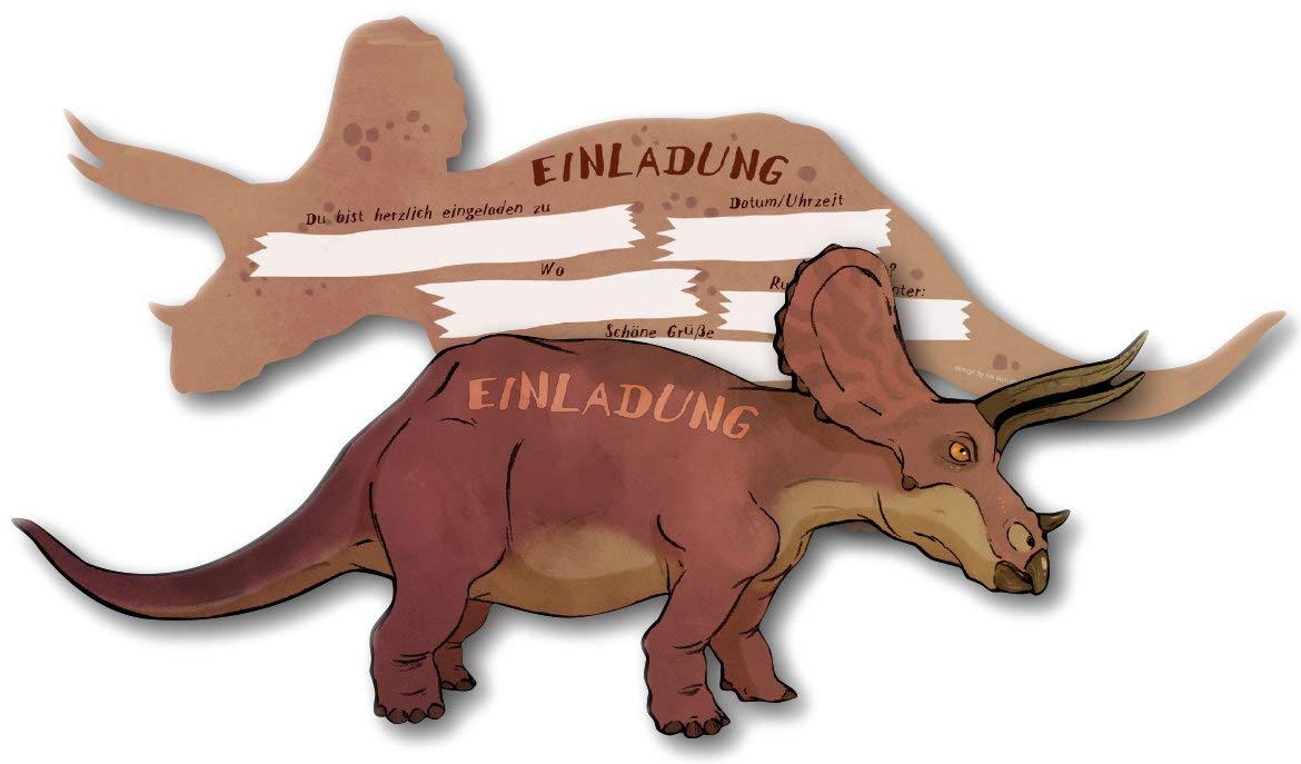 6 Einladungskarten Triceratops