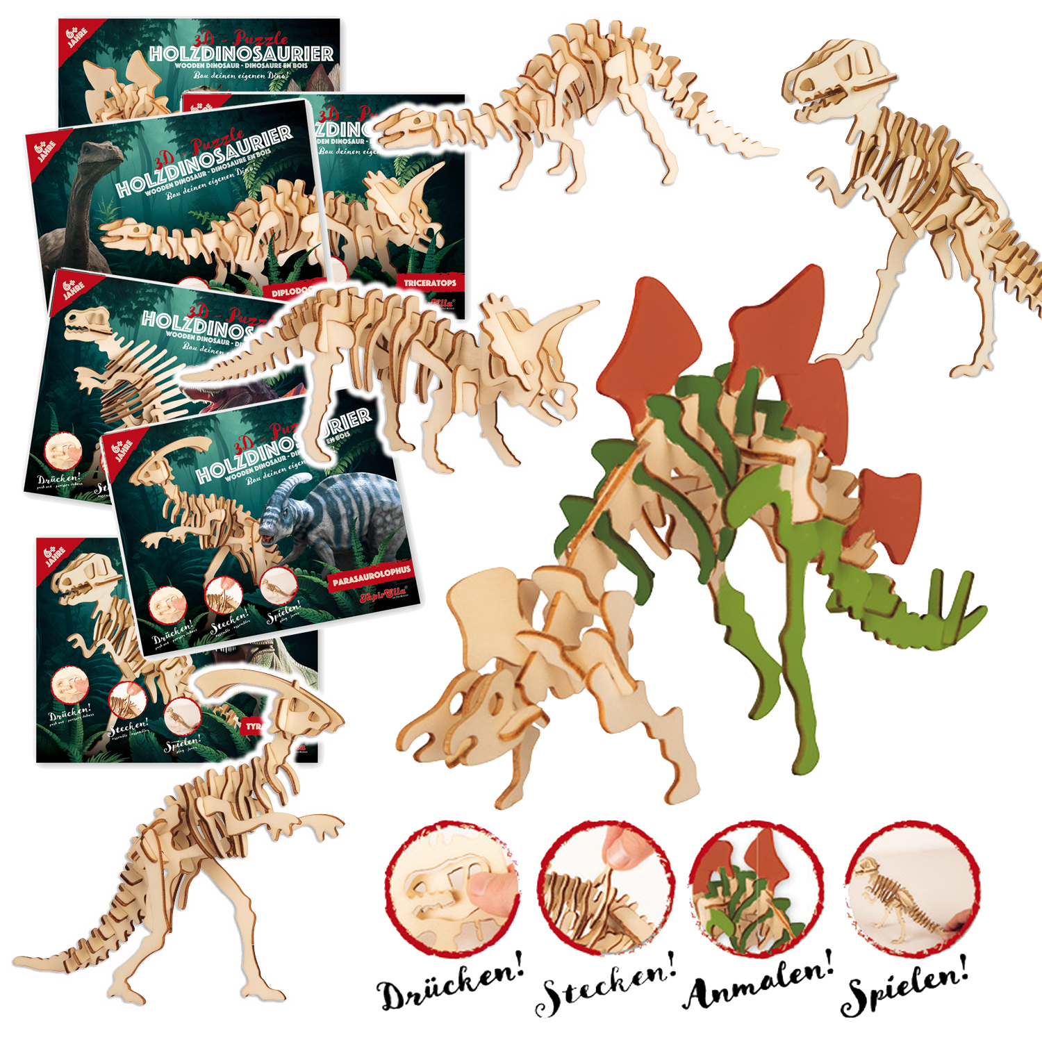 3D-Holzpuzzle Dinosaurier