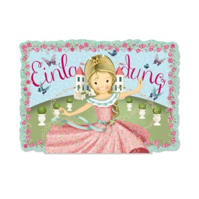 8 Stanzkarten - Einladungen + Umschläge Prinzessin