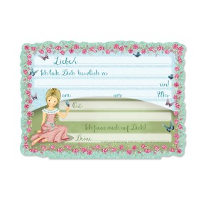 8 Stanzkarten - Einladungen + Umschläge Prinzessin