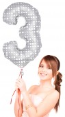 Folienballon Zahl 3 - in Silber - mit Muster