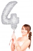 Folienballon Zahl 4 - in Silber - mit Muster