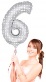 Folienballon Zahl 6 - in Silber - mit Muster