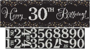 XXL-Banner Set Happy Birthday Gold-Silber