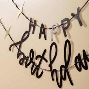 Buchstabengirlande Happy Birthday Creme Schwarz