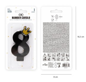 Zahlenkerze #8 - in Schwarz mit Krone