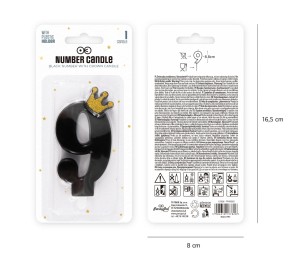Zahlenkerze #9 - in Schwarz mit Krone