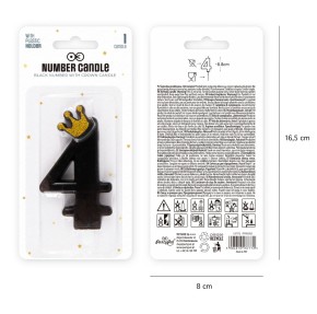 Zahlenkerze #4 - in Schwarz mit Krone