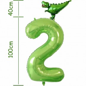 Folienballon Zahl 2 - T-Rex (100-140cm)