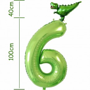 Folienballon Zahl 6 - T-Rex (100-140cm)